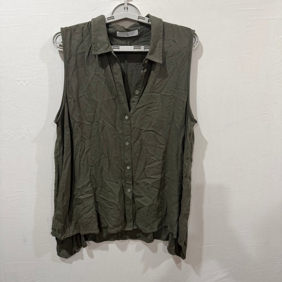 Fever Tops - Fever Womens XL Olive Green Sleeveless Button Down Rayon Blouse Relaxed Fit Top